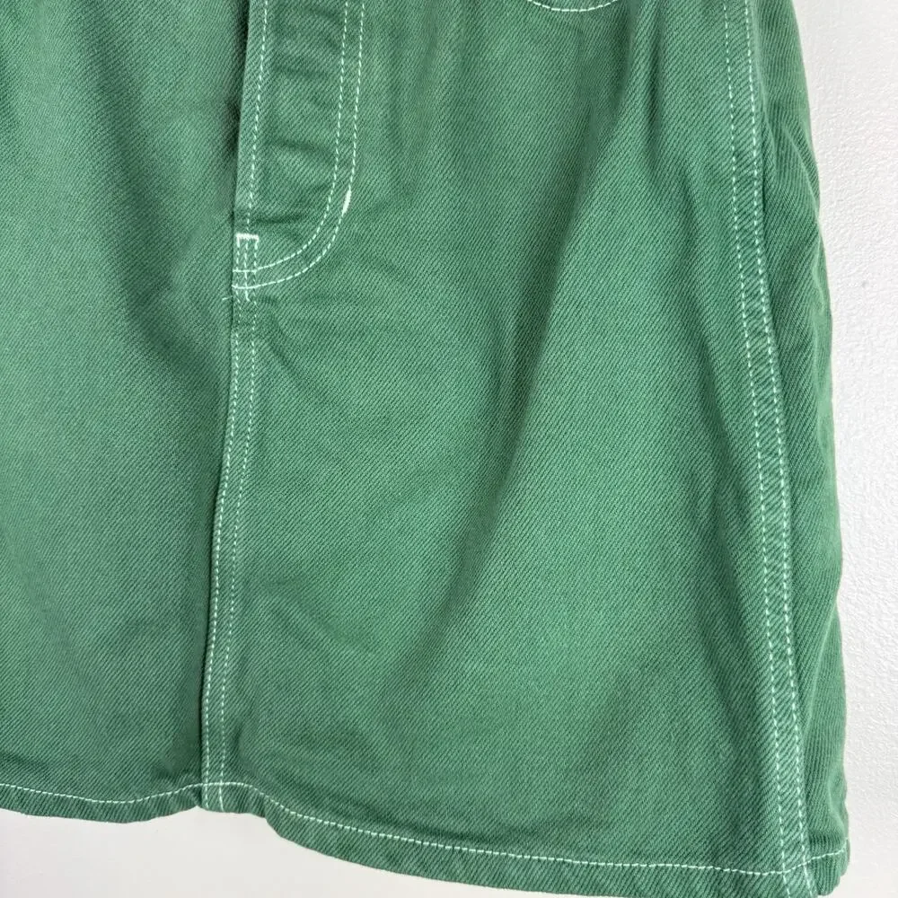 Reformation Cowboy High Rise Denim Mini Skirt Green‎ Size 25 Button Fly